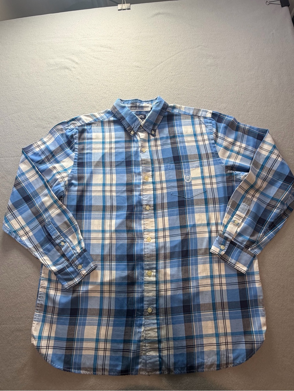 Chaps Blue Plaid Long Sleeve Button Down Shirt XL